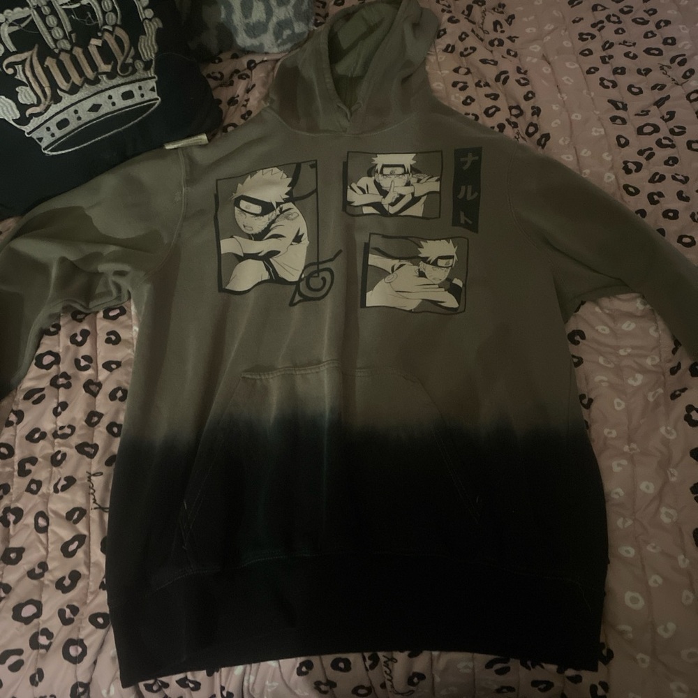 Oversized Graphic Hoodie with Naruto Design - Green and Black